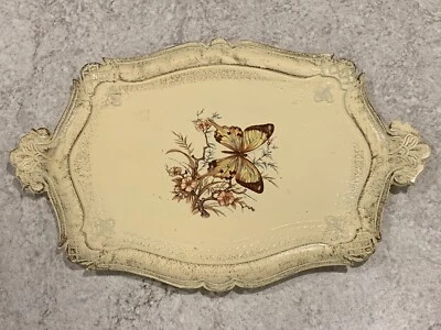 "Bandeja florentina crema de colección con tocador estampado de mariposas/botánico para servir 16,5"" x 11""" Foto 1 de 4