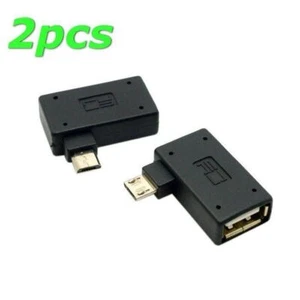 2pcs 90D Left Right Angled Micro USB 2.0 OTG Host Adapter & USB Power for Phone - Picture 1 of 7