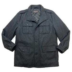Michael Kors Peacoat Mens L Large Charcoal Wool Blend Button Up Utility Overcoat - Picture 1 of 10