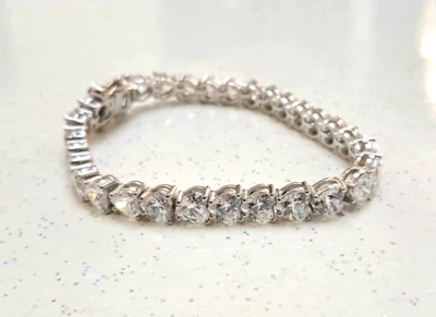 Bracciale tennis Halo cuore zircone 5 mm platino su argento sterling 7 pollici - Immagine 1 di 4