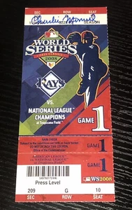 Charlie Manuel Signed Autograph 2008 World Series Game 1 Ticket Phillies JSA COA - Picture 1 of 2