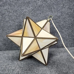Vintage Moravian Star Pendant Light Ivory Glass Brass Finish Trim MCM Swag - Picture 1 of 18