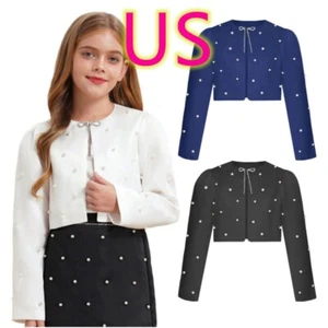Girls Satin Bolero Shrug Jacket Short Cardigan Coat Bridesmaid Flower Dress - Picture 1 of 30