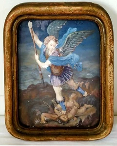 ARCANGE SAINT MICHEL AQUARELLE SUR CARTON. SIGNÉ. A.M SASTRE. ESPAGNE. XVIIIE - Picture 1 of 1
