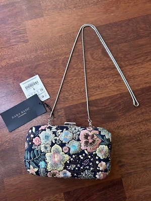 NWT w/ Defect Zara Basic Embroidery Embellish Box Clutch Bag MINAUDIÈRE - Image 1 of 4