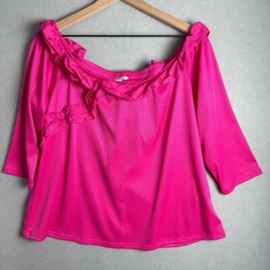 Cato rosa Rüschenbesatz schulterfrei 3/4 Arm gerippte Bluse Damen Gr. XL - Bild 1 von 8