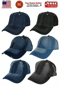 Men Women Solid Vintage Blue Black Denim Cotton Baseball Cap Polo Style Hat - Picture 1 of 15