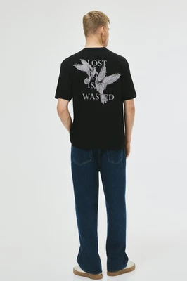 Camiseta H&M holgada "Lost Time Isn't Wasted" negra estampada talla S Foto 1 de 4