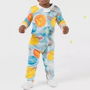 Pijamas para dormir de bebé Burt's Bees 18M nuevos con etiquetas - Pijama con cremallera con patas espacio exterior  - Imagen 1 de 3