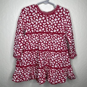 Hanna Andersson Cheetah Sweater Dress Red Tiered Long Sleeve Red White Sz 3 90cm - Picture 1 of 9