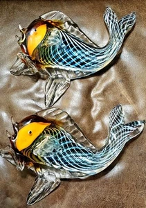 Pesce in vetro veneziano blu e arancione stile Murano - Pesce artigianale 2 - Foto 1 di 13