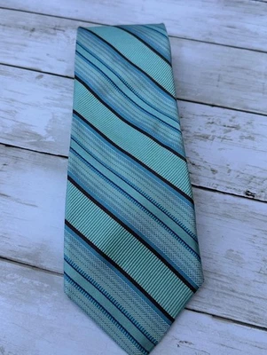 Ted Baker Tie Mens New With Tag  Aqua Blue Brown Stripe 100% Silk Made USA - Image 1 of 4