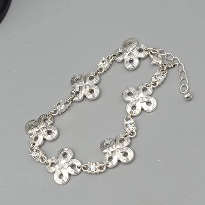 Pulsera Ann Taylor Tono Plata Acento Cristal Cadena Palanca Ajustable 8 Pulgadas NW Foto 1 de 4