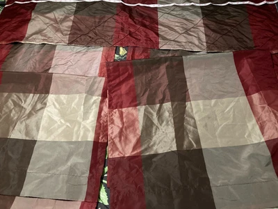 Juego de Cortinas con Cenefa Adjunta 108 Ancho Rojo Gris Marrón Caqui  Foto 1 de 4