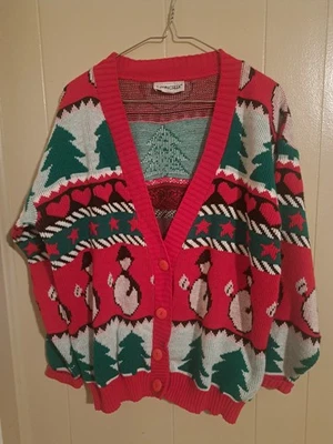 Cárdigan Suéter Feo Navidad De Colección Años 90 Cabin Creek Para Mujer’s GRANDE Hecho en EE. UU. Foto 1 de 4