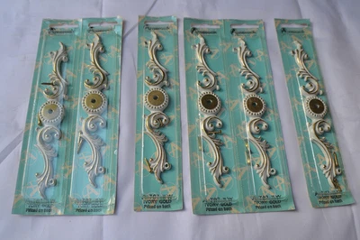 Lot of 6 Vin. Amerock A-702BW Floral Cabinet Drawer Back Plates White Brass 1966 - Image 1 of 4