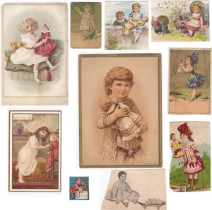 Mädchen spielen mit Puppen ~ viktorianisches Schrottpaket 10 Teile Ephemera - Bild 1 von 13
