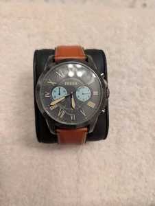 FOSSIL WATCH Grant Blue CHrono Gunmetal Dial. BLACK Face Gray Leather FS5183 - Picture 1 of 2