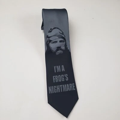 Corbata de cuello Duck Dynasty Jase Robertson I'm a Frog's Nightmare gris negra en punta Foto 1 de 4