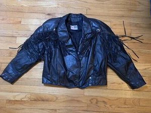 Vintage G III Fringe Leather Jacket Motorcycle Western Black Women’s Large USA - Picture 1 of 2
