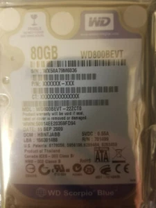 WD WD800BEVT-22ZCT0 80GB 2.5" Hard Drive DCM: HBNTJBBB WD800BEVT - Picture 1 of 2