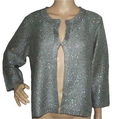 Cárdigan Suéter Mujer Covington Grande Gris Plata Lentejuelas Boucle Frente Abierto Foto 1 de 4