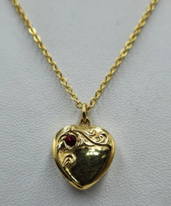 22ct gold lined heart shape locket with red stone pendant necklace - Picture 1 of 10