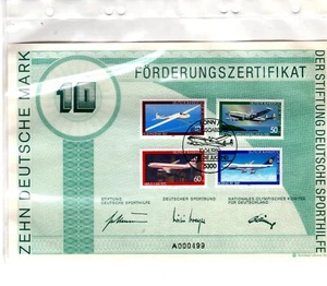 Germany 1980 plane 10 DM=5 Euros certified Sheet/Signed by the Olympic Committee - Picture 1 of 2