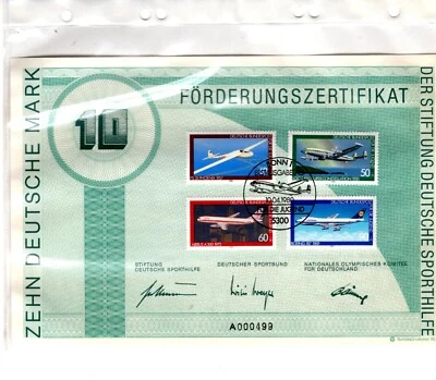 Germany 1980 plane 10 DM=5 Euros certified Sheet/Signed by the Olympic Committee - Image 1 of 2