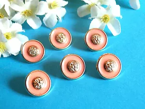 1083B Chequerboard Buttons " Napoli " Enamel Pink Salmon Golden Lot 6 EP 1970 - Picture 1 of 3
