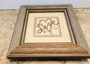 Wood Framed & Glass, Handmade, "Love" With Trinket Cross Stitch Art Small 7x7 - Picture 1 of 3