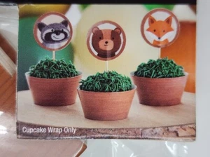 Wood Grain 1.5 in Cupcake Wrap Medium Brown Faux Wood 24 Count - Picture 1 of 4