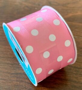CELEBRATE IT Polka Dot Ribbon Wired Edge 2" x 3 Yards - Pink & White