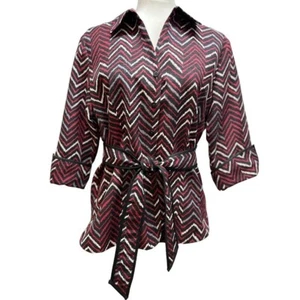 SILK LAND SZ LARGE 3/4 SLEEVE BELTED LINED JACKET TOP - Picture 1 of 6