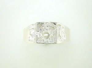 Herren Rund Ein Stein Ring Fassung Sterlingsilber - Bild 1 von 3