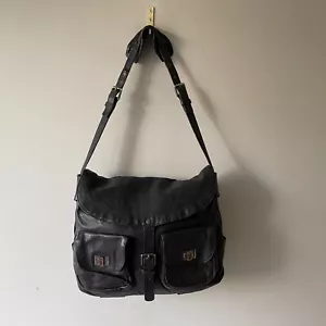 Bimba & Lola Shoulder Bag Underarm Side Black Leather Handbag Tote Medium Flap - Picture 1 of 9