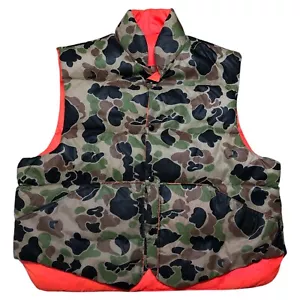 VTG ARCTIC WEAR USA Reversible Down Filled Hunting VEST Orange Camouflage L/XL - Picture 1 of 16