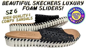SANDALI SLIDERS SKECHERS LUSSO SCHIUMA SEPÚLVEDA PETUNIA NERO TAGLIO LASER. Taglia 6 - Foto 1 di 7