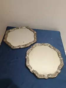 2X Vassoio A Specchio E Metallo Con Base In Legno Anni 30 - Foto 1 di 12
