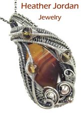 Brazilian Agate Wire-Wrapped Necklace in Sterling Silver with Citrine
