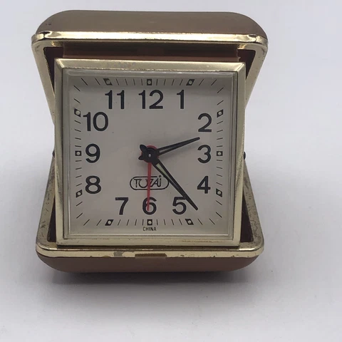 Tozai Travel Alarm Clock Vintage Folding Travel Hard Case Works Cover