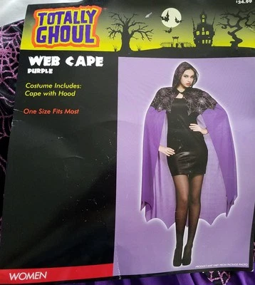 Totally Ghoul Adult Womens Black And Purple  Spider Web Hooded Cape Halloween - Image 1 of 4