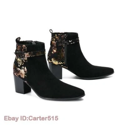 Мужчины 8 см высокий каблук острый носок кожи Chelsea ботинки пряжка лодыжки высоты этапа туфли - Изображение 1 из 4