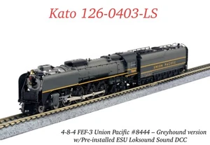 N Kato 126-0403-LS 4-8-4 FEF-3 Steam Locomotive UP #8444 Greyhound Sound DCC NIB - Picture 1 of 12