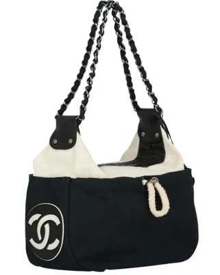 Bolso hobo deportivo Chanel de lona con cordón azul marino blanco roto Foto 1 de 4