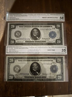 Bundle Of 2 CGA Graded 1914 $20 Bills - Image 1 of 2