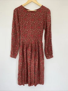 Abito midi Joe Browns UK 12 rosso stampa ditzy manica lunga cravatta schiena abito modesto - Foto 1 di 14