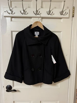 NWT Worthington Black Double Breasted Cropped 3/4 Sleeves Size Small Lined - Image 1 of 4