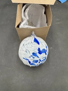 Karg Hand Blown Art Glass Christmas Ornament Witches Ball Orb Blue And White Box - Picture 1 of 8