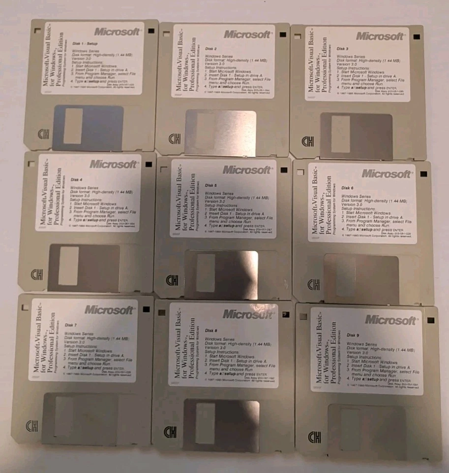 Microsoft Visual Basic 3.0 Professional Edition Complete Set of 9 3.5" Disks VTG - Image 1 of 1